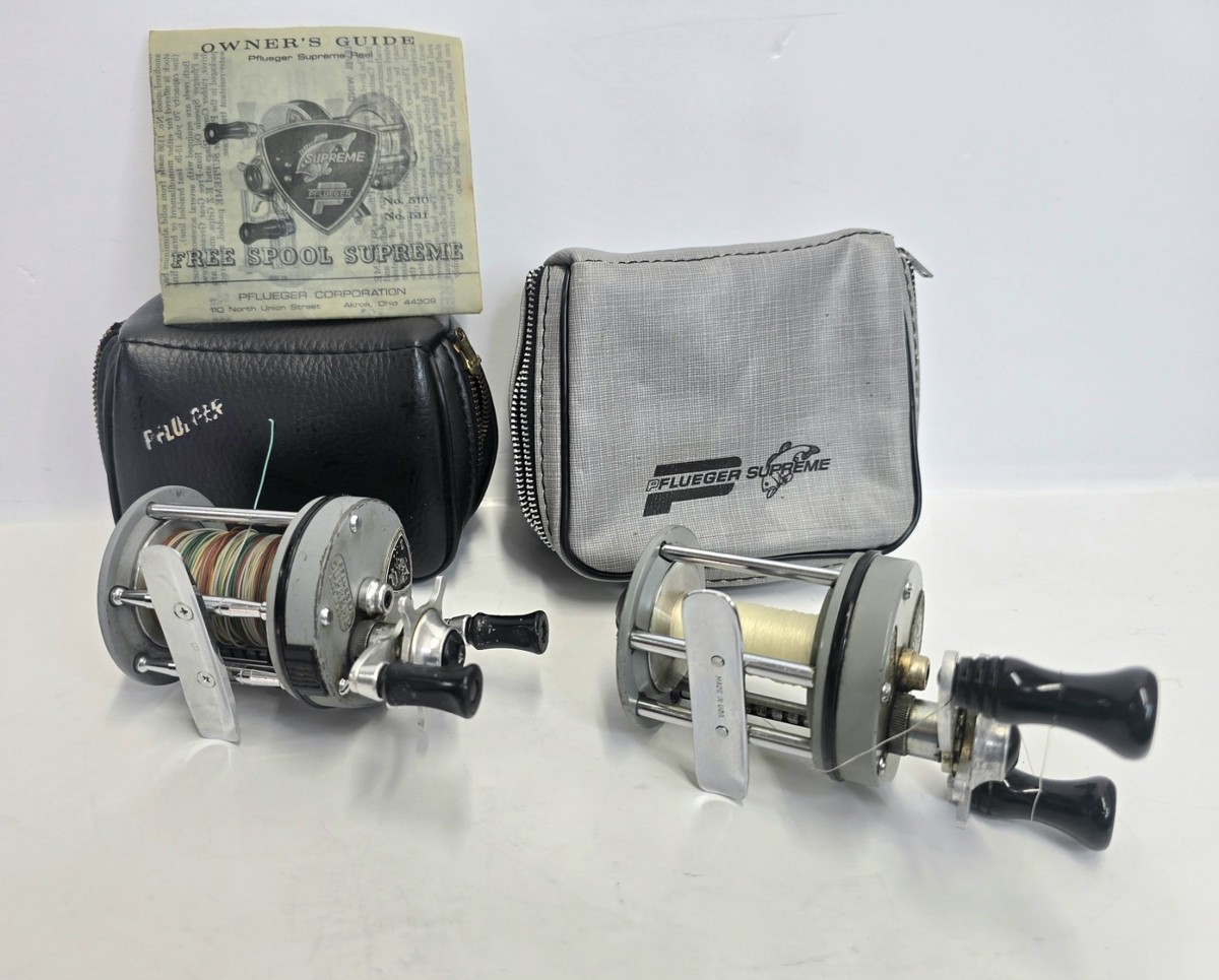 2 Vintage Pflueger Supreme 510 Bait Fishing Casting Reels with Cases. | eBay