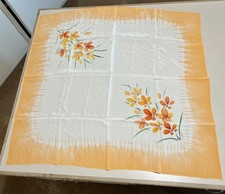 Vintage 50s 60s Head Neck Scarf Shawl Large 40x42 Tangerine Floral Retro Italian