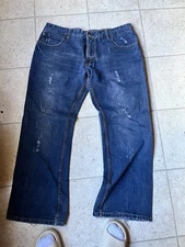 G. Lutchini Men's Dark Blue Bootcut Jeans 38x32 Distressed Cotton Denim Pant