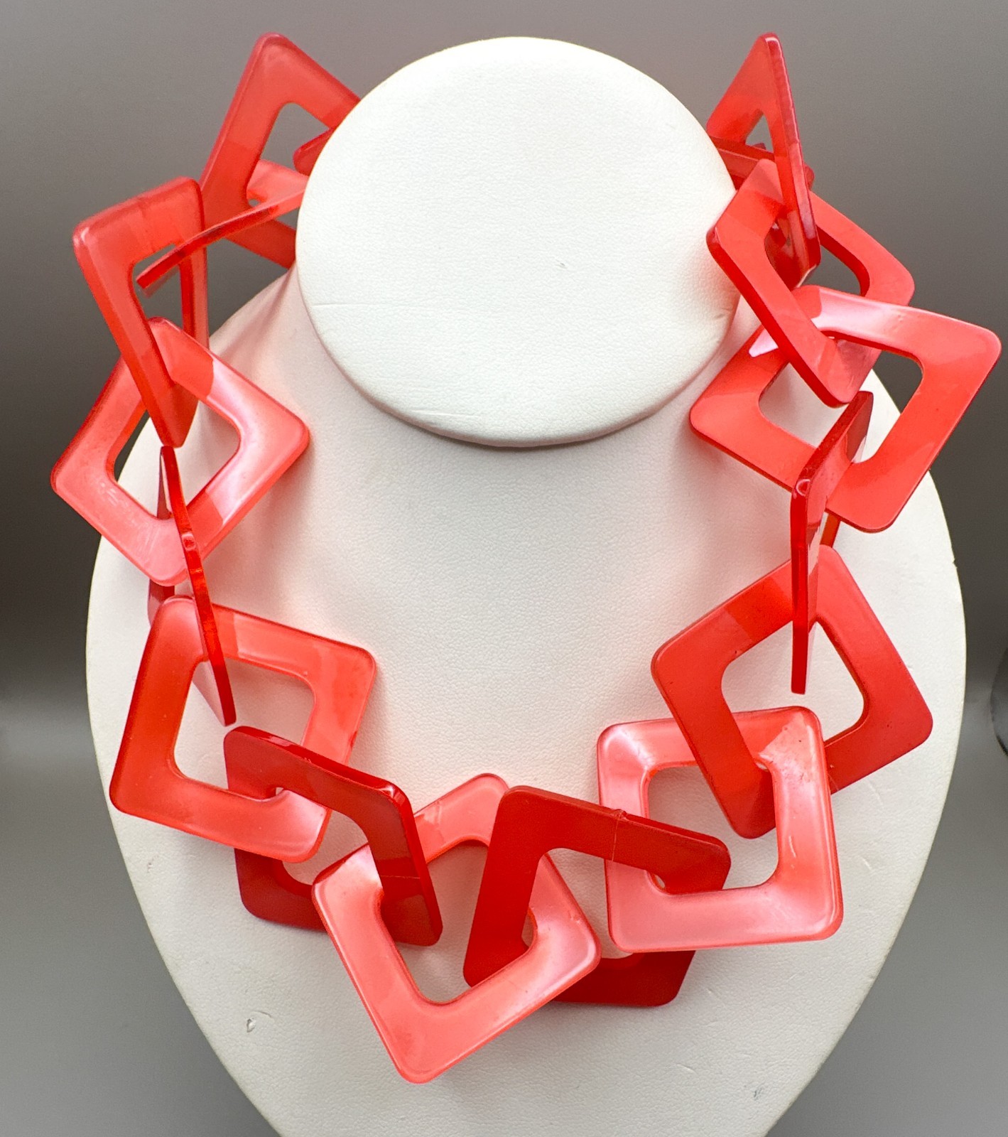 Chunky Flat Square Chain Statement Necklace Pink … - image 2