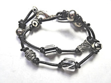 Women's Ladies Double Wrap KNOTTED BRACELET Black Leather Cord