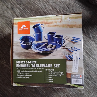 Ozark 24 PCS Camping Dishes Dinnerware Enamel Set Picnic BBQ Barbecue Kitchen