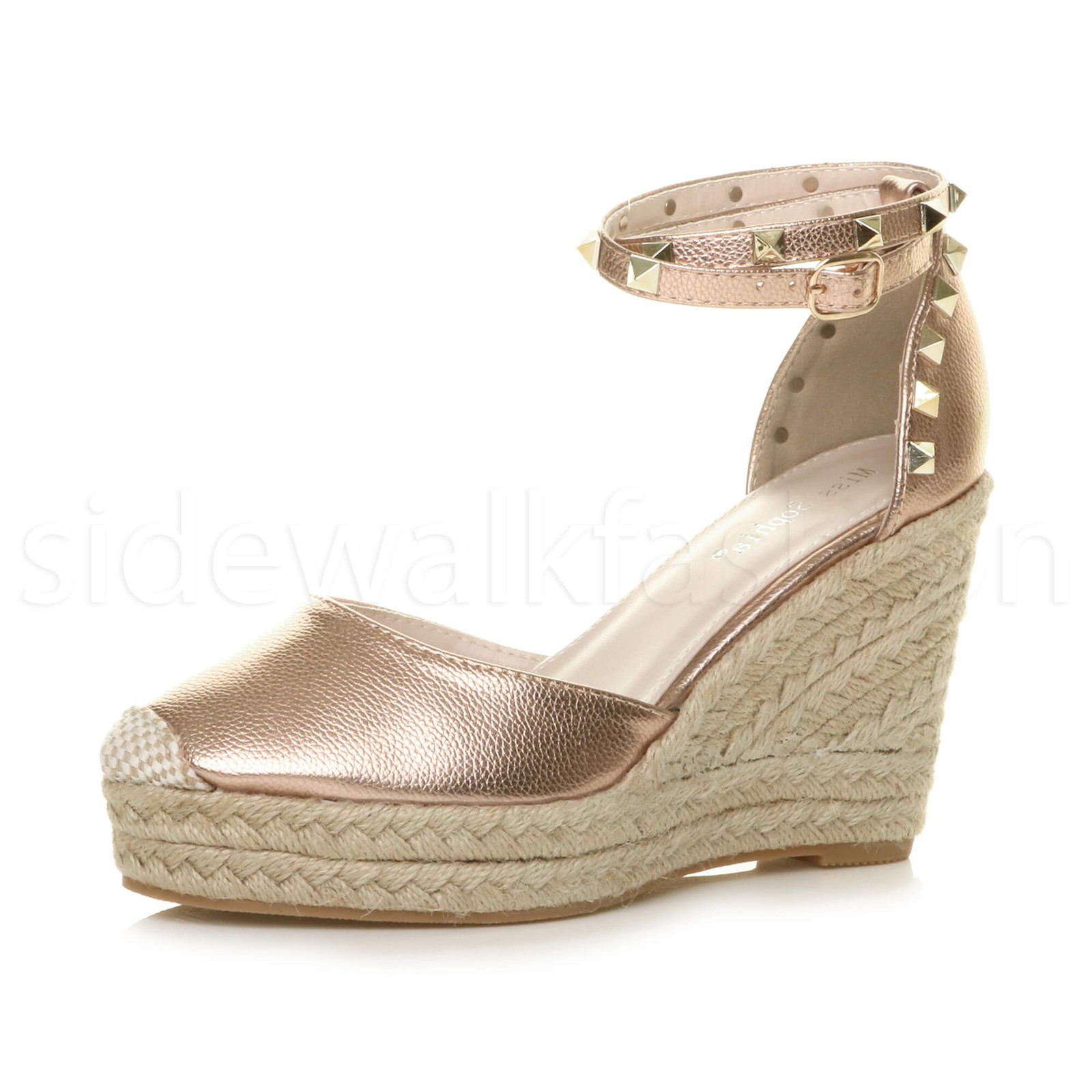 Womens ladies high wedge heel studded ankle strap espadrilles sandals size 8 41