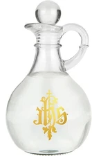 IHS Glass Cruet, Religious Bottle Dispensers, Catholic Church Supplies,6.5 in
