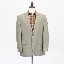 Chaps 44R Beige Sport Coat Blazer Jacket Check 2-Button Polyester