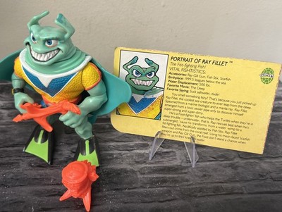 1990 Vintage Playmates TMNT Ray Fillet Action Figure w/Accessories & Bio Card