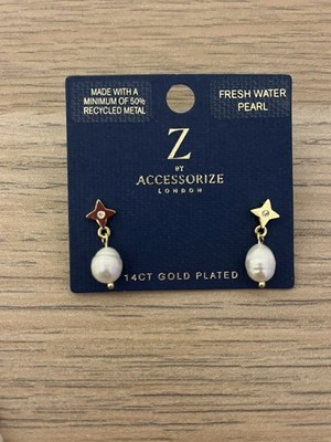 Nagelneue 14 Karat vergoldete Süßwasserperlen Ohrringe Z von Accessorize