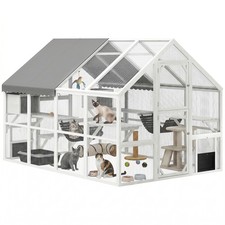 Large Catio Outdoor Cat Enclosure with Waterproof Cover, White