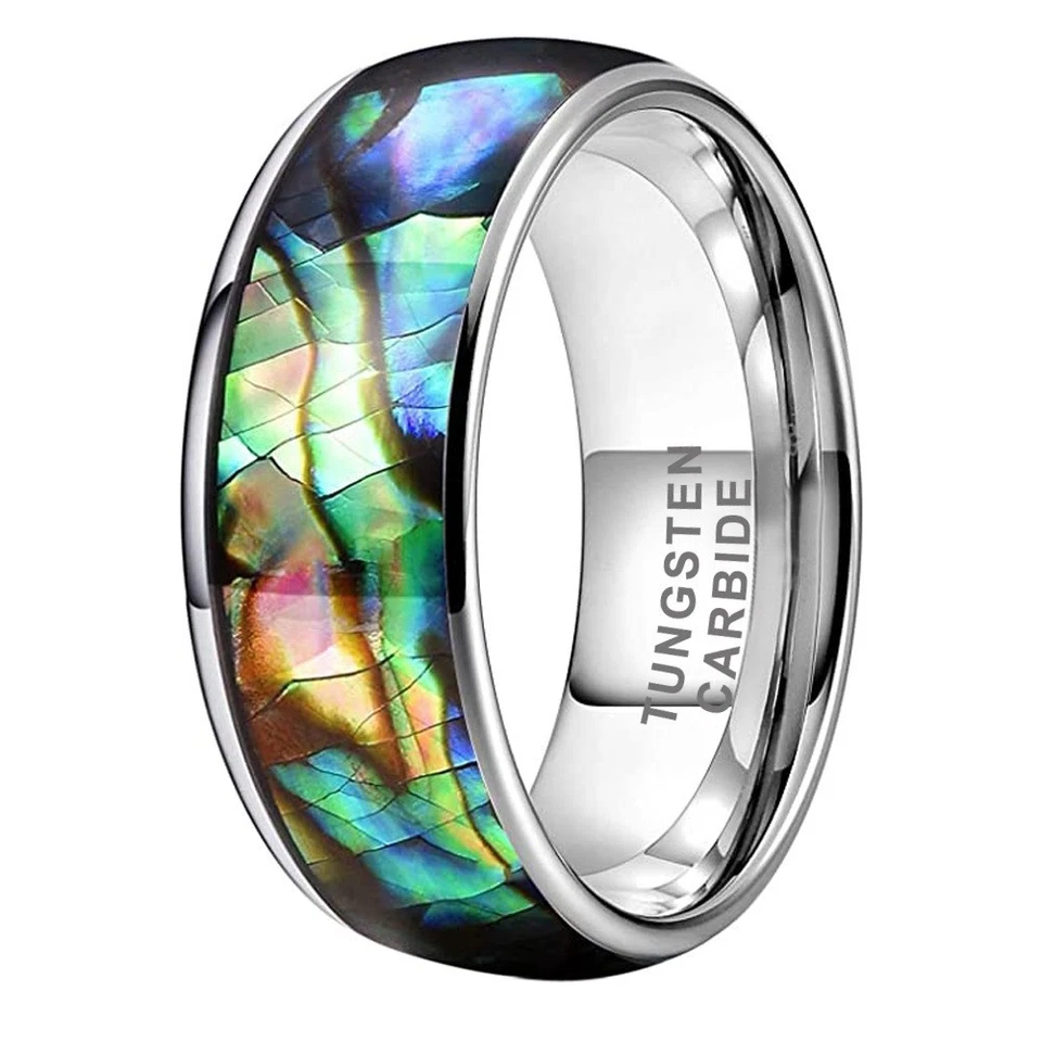 Aliança de casamento de carboneto de tungstênio anel incrustado concha abalone 4mm 6mm 8mm - Imagem 2 de 4