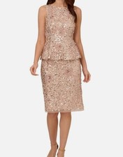 Adrianna Papell Women's Beige Beaded Peplum Sheath Dress Size 6