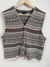 Vintage Woolrich Khaki Fair Isle Cardigan Sweater Vest Geometric Nordic XL