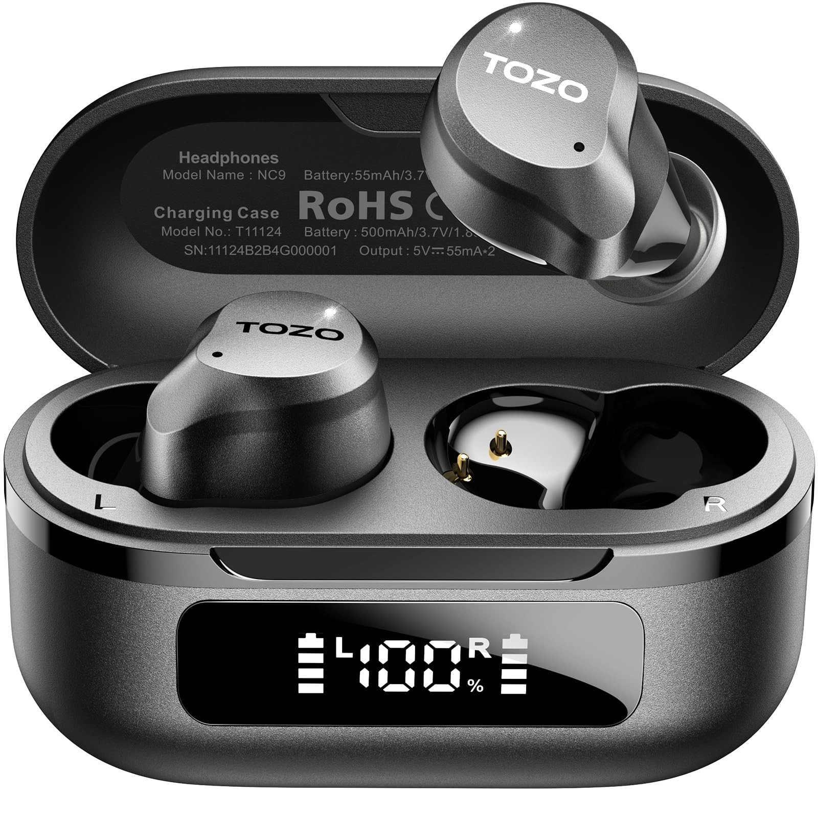 TOZO NC9 Hybrid Active Noise Cancelling Earbuds for Travel Work Calls, 45dB ANC
