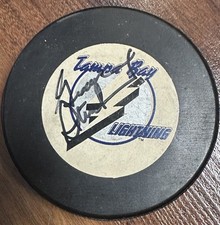 GEORGE STEINBRENNER NEW YORK YANKEES OWNER SIGNED AUTO lightning hockey puck JSA