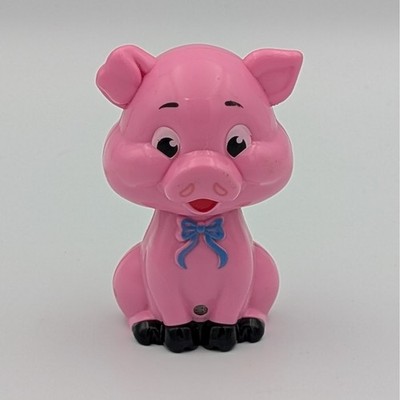 Motion Activated Oinking Pink Pig Farm Toy Blue Bow Decor 3'' Tested Working