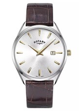 Rotary Ultra Slim Stainless Steel Brown Leather Strap Watch - New 171W