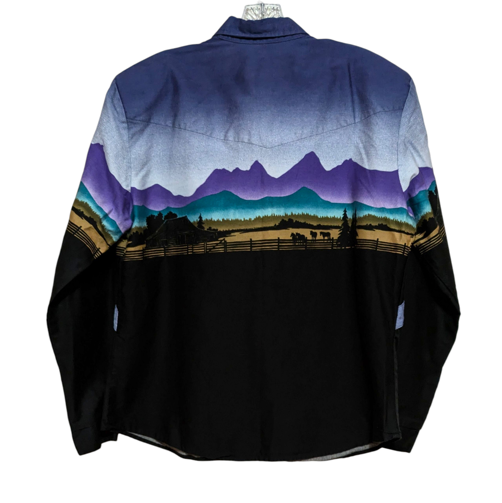 Vintage 90s Womens Roper Western Shirt Black Purple Colorful Rockabilly Cowgirl