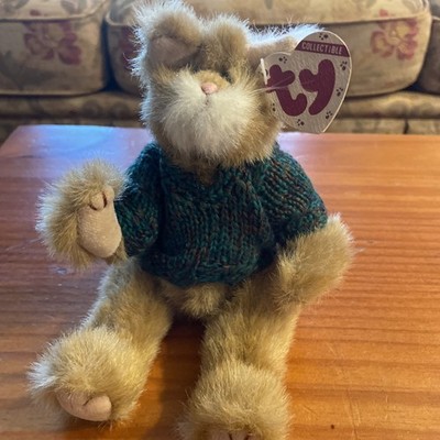 TY Attic Treasures Cat Plush Pouncer Brown Stuffed W/Knitted Top 9'' 1993 MWMTS