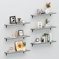 6 23.6in Floating Shelf Brackets, Wood, Wall Shelf for Decor, Grey