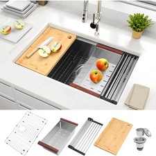 32" Undermount Kitchen Sink, 32x19 Stainless Steel Single Bowl Workstation Sink