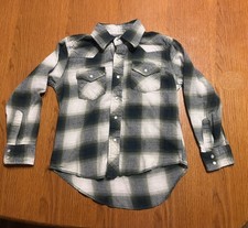 Wrangler Boys Plaid Flannel Pearl Snap Western Shirt green white Size M 7/8