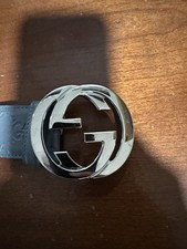 Authentic Gucci Gray Leather GG Interlocking G Buckle Belt 100/40 BEAUTIFUL