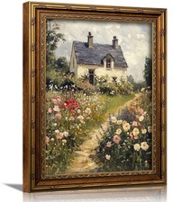 3D Textured Canvas Wall Art Vintage Carved Gold Frame Vintage Country Farmhou...
