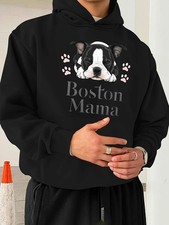 Men's hoodie w/Boston meme paw print text cute pet gentle style pattern printed