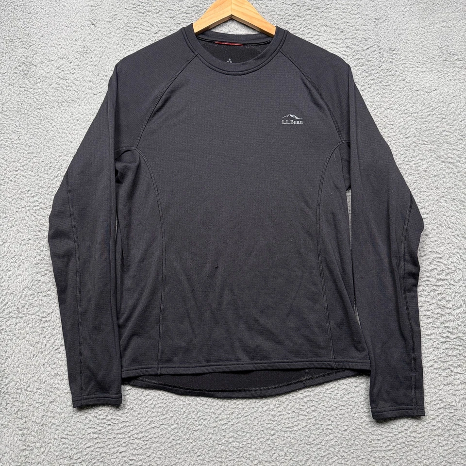 Camisa LL Bean Capa Base Cuello Redondo Para Hombres Mediana Negra Rejilla Vellón Aire Libre Senderismo Foto 2 de 4