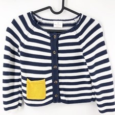    Hanna Andersson Knit Cardigan Sweater Navy Stripe Mustard Pocket Size 120