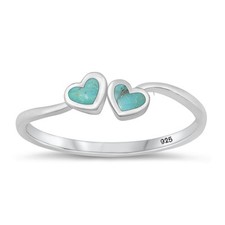 Genuine Turquoise Cute Loving Hearts Ring .925 Sterling Silver Band Sizes 4-10