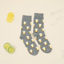 5 Pair Gray Sparkling Beer All Over Print Mid Calf Men's and Women's Socks Comfy