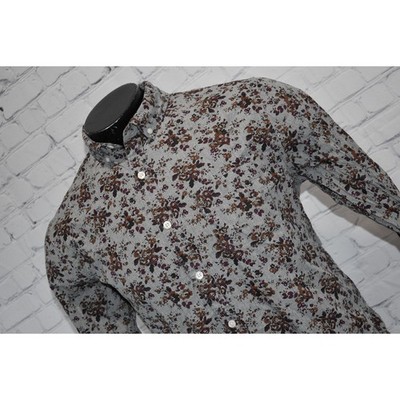Express Shirt Mens Size Large Fitted Gray Pink Floral Dress Button Down