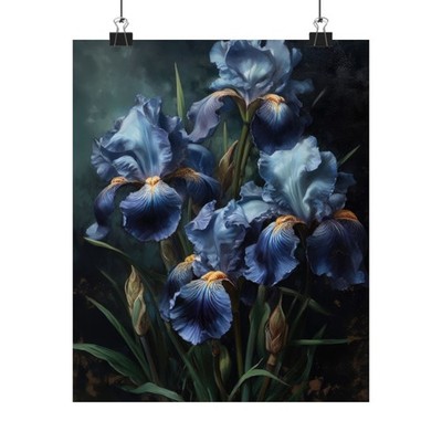 Blue Iris Flower Art Print Poster, Flower Painting, Flower Décor, Blue Irises