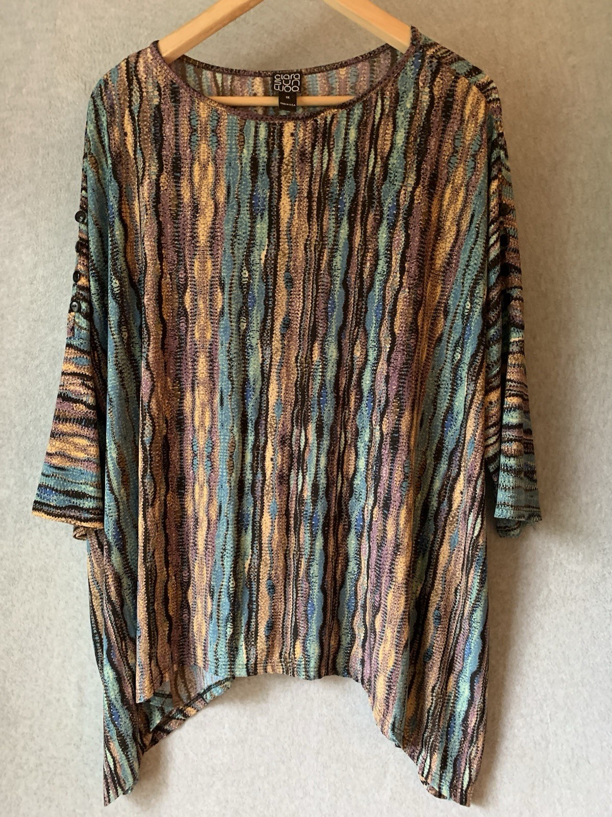 Clara Sun Woo Womens 1X Boxy Relaxed Stretchy Slinky Art Lagenlook Top