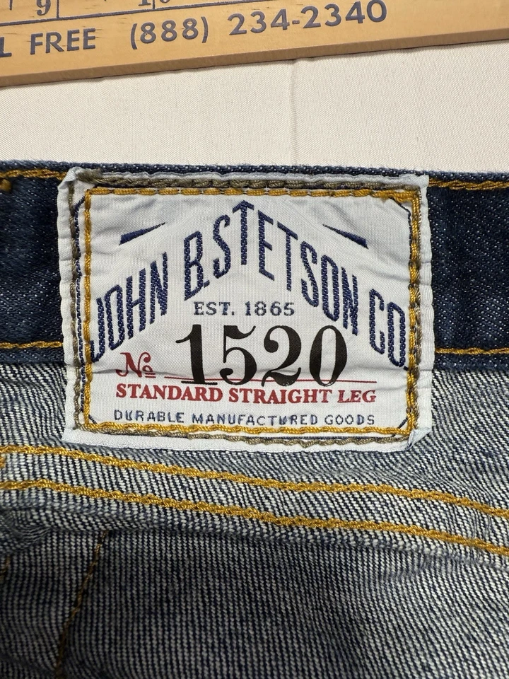 Pantalones de mezclilla para hombre John B Stetson talla 40x32 pierna recta n.º 1520 azul lavado medio Foto 3 de 4