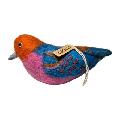 Colorful Roost Nepal Felt Bird Embroidered Folk Art Handcrafted