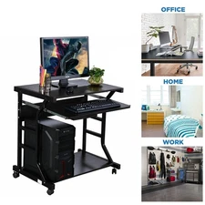 Home Office Writing Computer Desk Workstation PC Laptop Table Black w/ Wheels