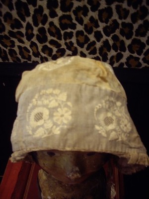 Set of Two Antique Tulle Embroidered Silk and Lace Headdresses Circa 1850