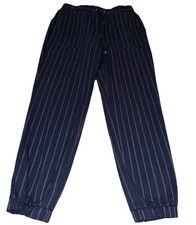 Nine West Medium Striped Elastic Waist & Ankle Cuffs Pull On Dress Pants Pockets