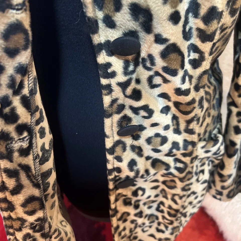 Vintage USA Frederick's Of Hollywood Leopard Print Jacket Velvet Coat Large - Image 3 of 4