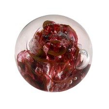 Red Swirl Art Glass Paperweight Controlled Bubble Round Decorative Orb 2.5"