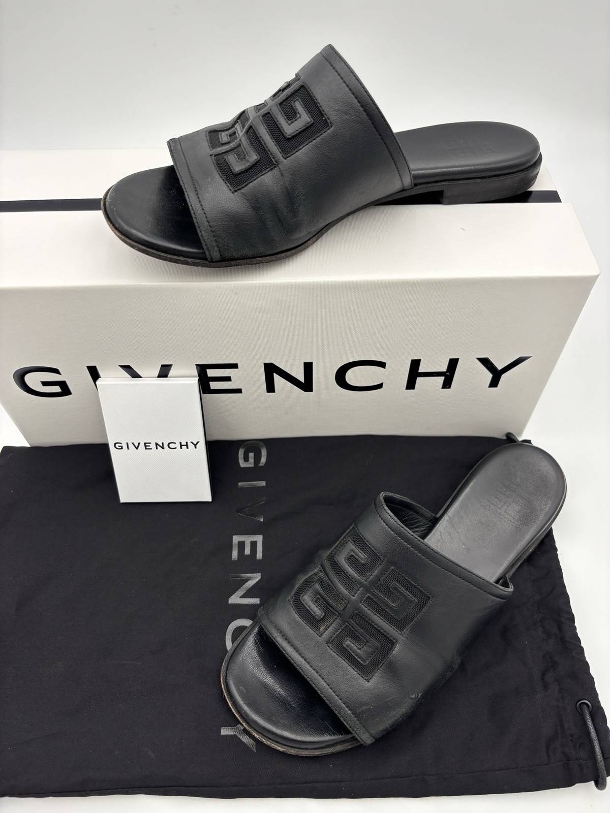 Authentic Givenchy Slides Flat Sandals Black Leat… - image 1