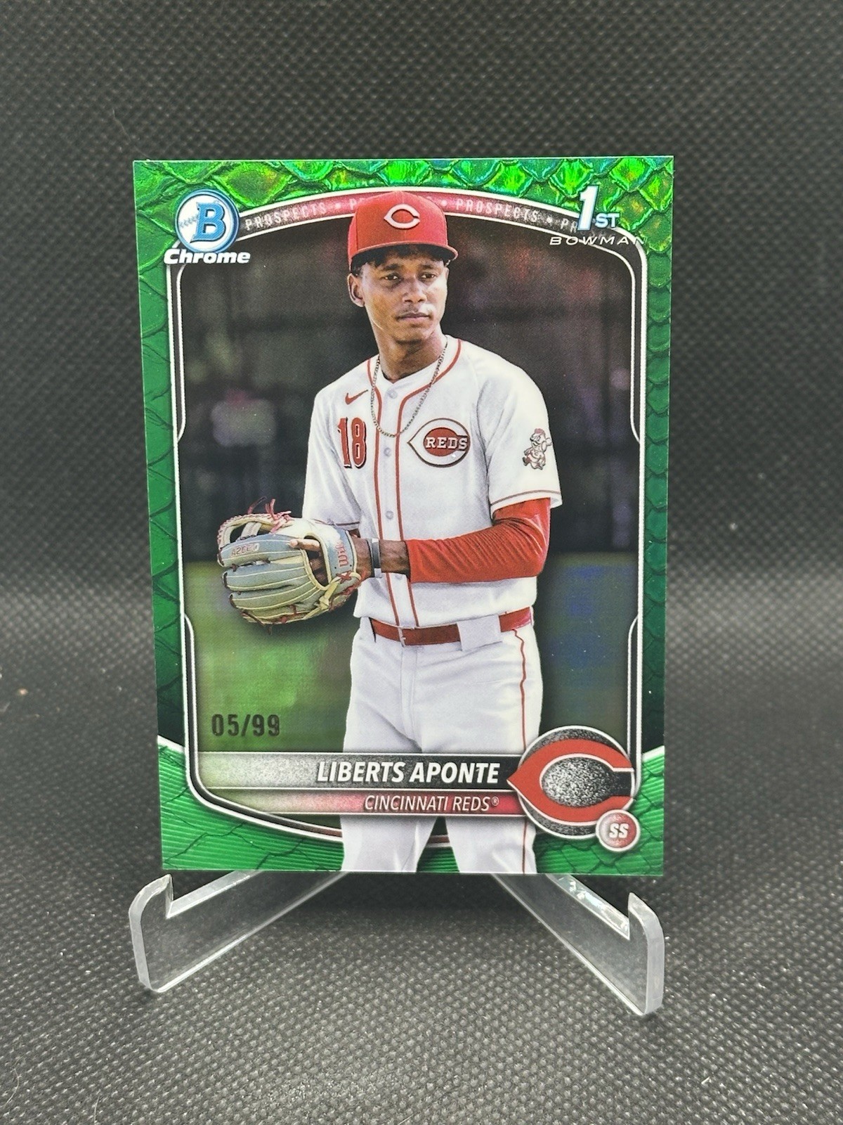 2025 Bowman Chrome #BCP-174 Liberts Aponte Prospects Reptilian Green /99