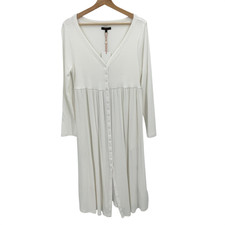 Quince Bamboo Rib Maternity Long Sleeve Button Front Dress Classic White L