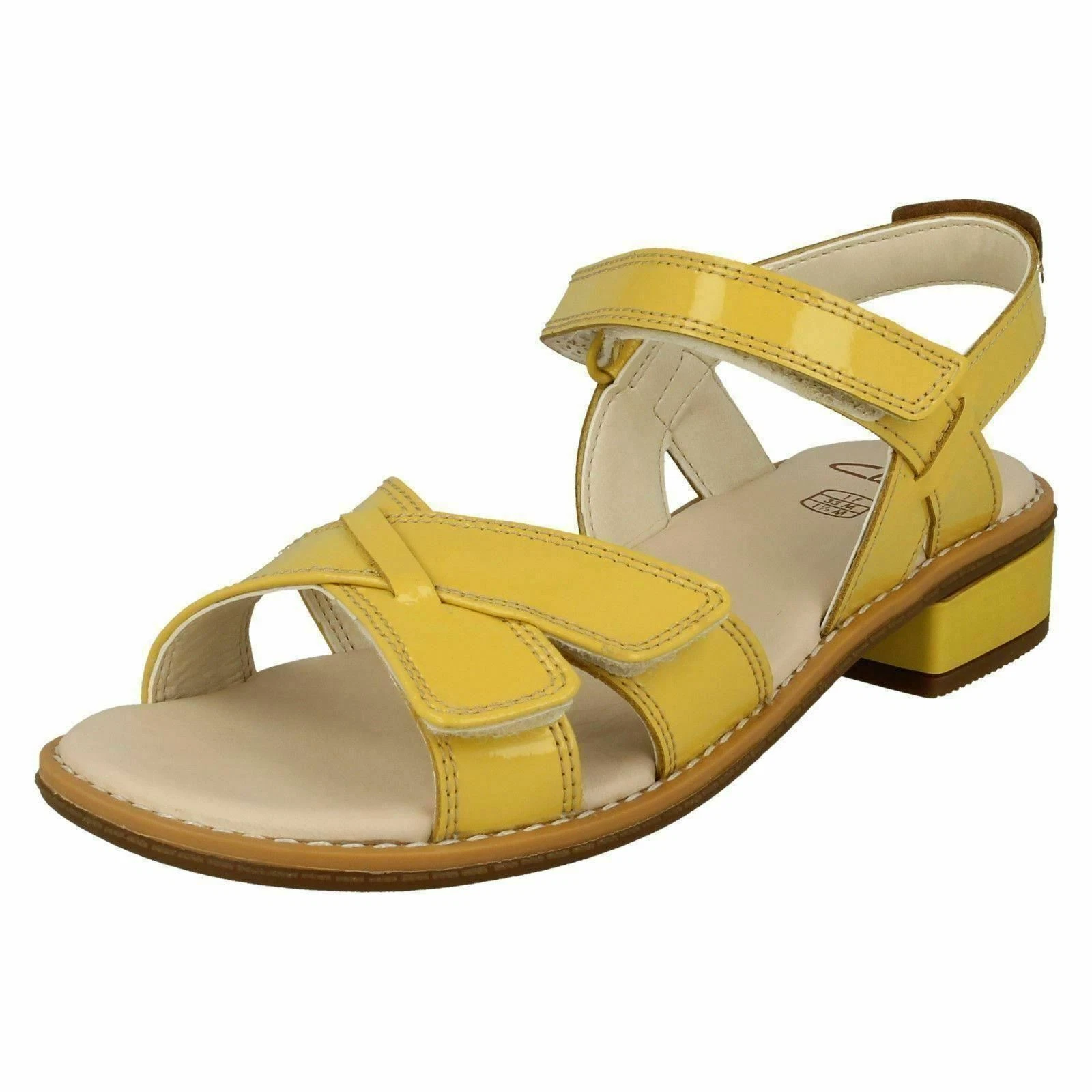 Sandali da ragazza Clarks Darcy Charm sandali gialli in pelle verniciata taglia UK 13 1 2 F