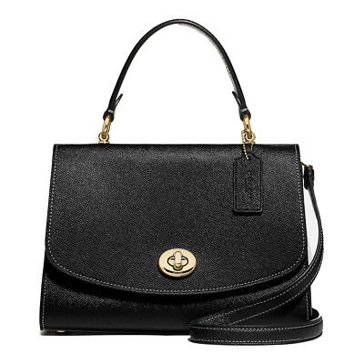 COACH Tilly Crossbody Top Handle Twist Lock Black Gold Leather Bag