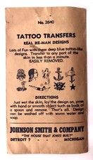 Novelty Tattoo Transfers from World War II era 1940s. Johnson-Smith - Military