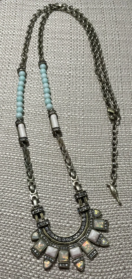 Colgante Largo LUNETA CHLOE & ISABEL Art Deco Turquesa Amazonita Ópalo Oro (B1) Foto 4 de 4