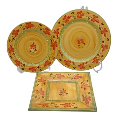 Vintage Atelier Du Sage France Hand Painted 3 Assorted Floral Garland Plates