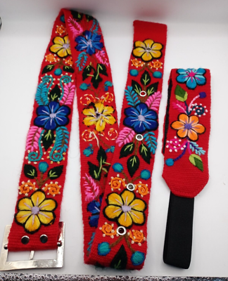 Set of Belt with hand-embroidered headband andean community  display picture 1